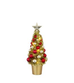 Petit sapin de Noël à LED, décoré de boules rouges et dorées - H.29cm
