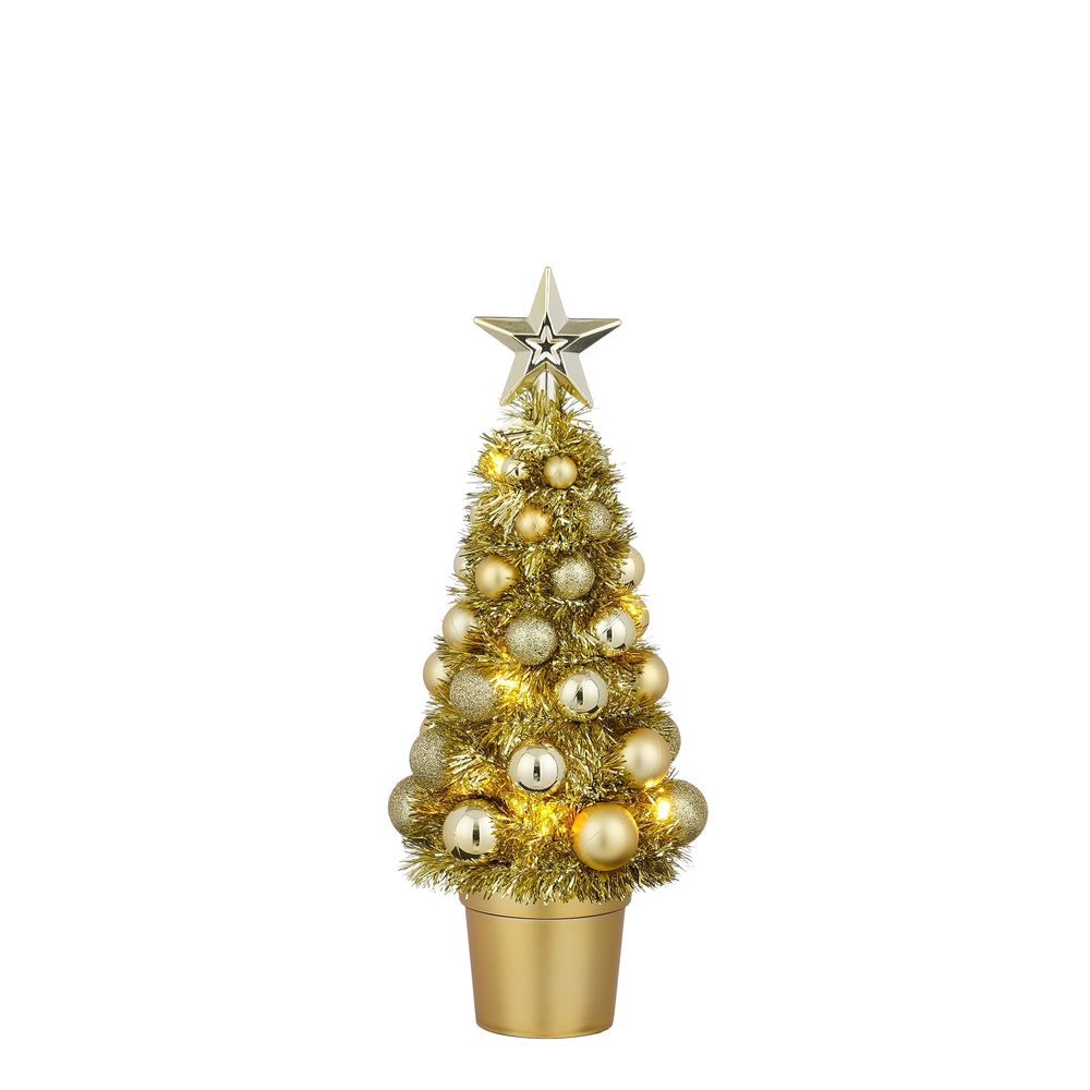 Petit sapin de Noël à LED, décoré de boules dorées - H.29cm