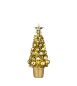 Petit sapin de Noël à LED, décoré de boules dorées - H.29cm