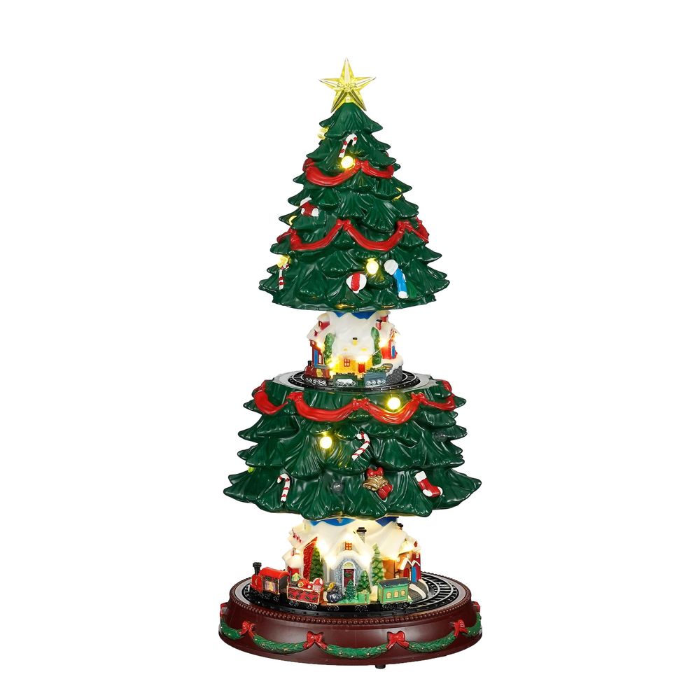 Scène animée : sapin de Noël avec train - H.23,5cm