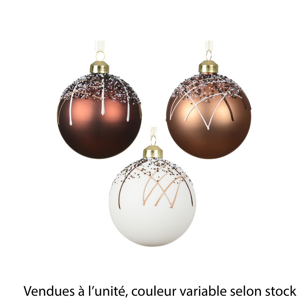 Boule de Noël en verre : perle, coloris variables - D.8cm
