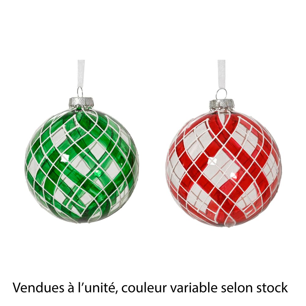 Boule de Noël en verre avec motifs volutes, coloris variable - D.10cm