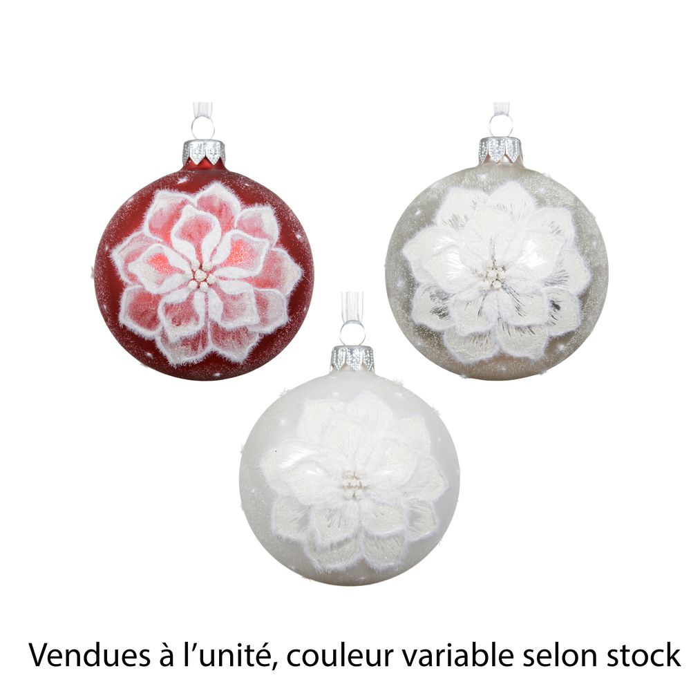 Boule de Noël en verre : fleur, coloris variables - D.8cm