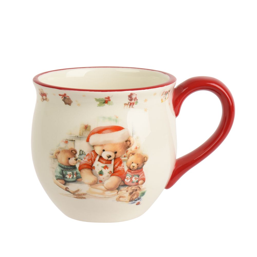 Mug de Noël 'Ours et ourson', coloris blanc et rouge - H.9cm