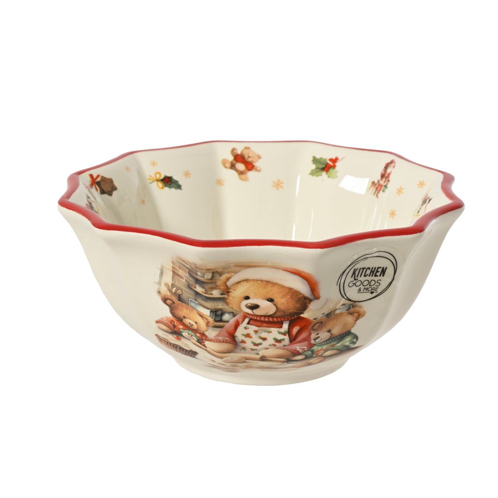 Bol de Noël 'Ours et ourson', coloris blanc et rouge - H.6cm