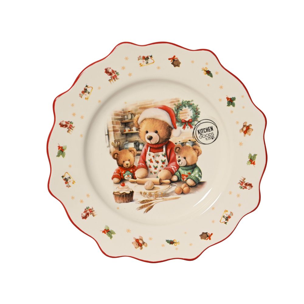 Assiette de Noël 'Ours et ourson', coloris blanc et rouge - D.21cm