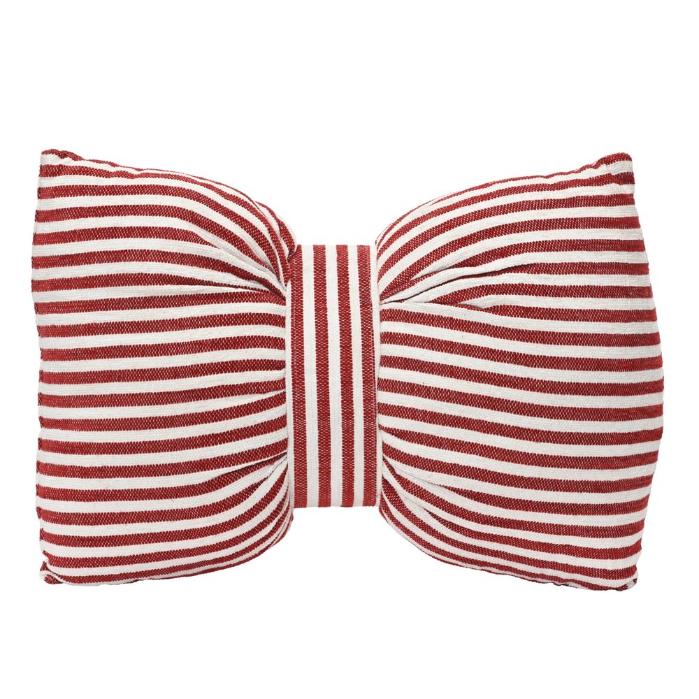 Coussin motif nœud à rayures, coloris blanc et rouge - L.60cm