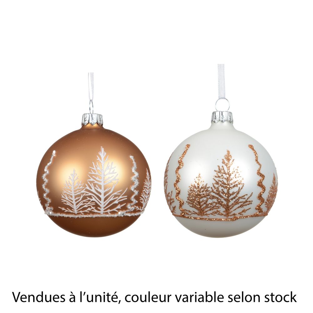 Boule de Noël en verre blanc/caramel, coloris variables - D.8cm