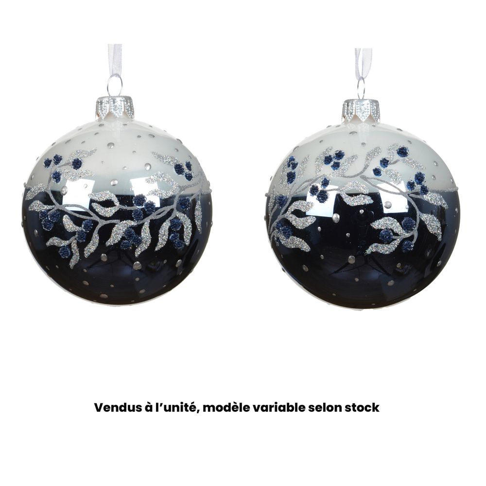 Boule de Noël en verre, coloris bleu et modèles variables - D.8cm