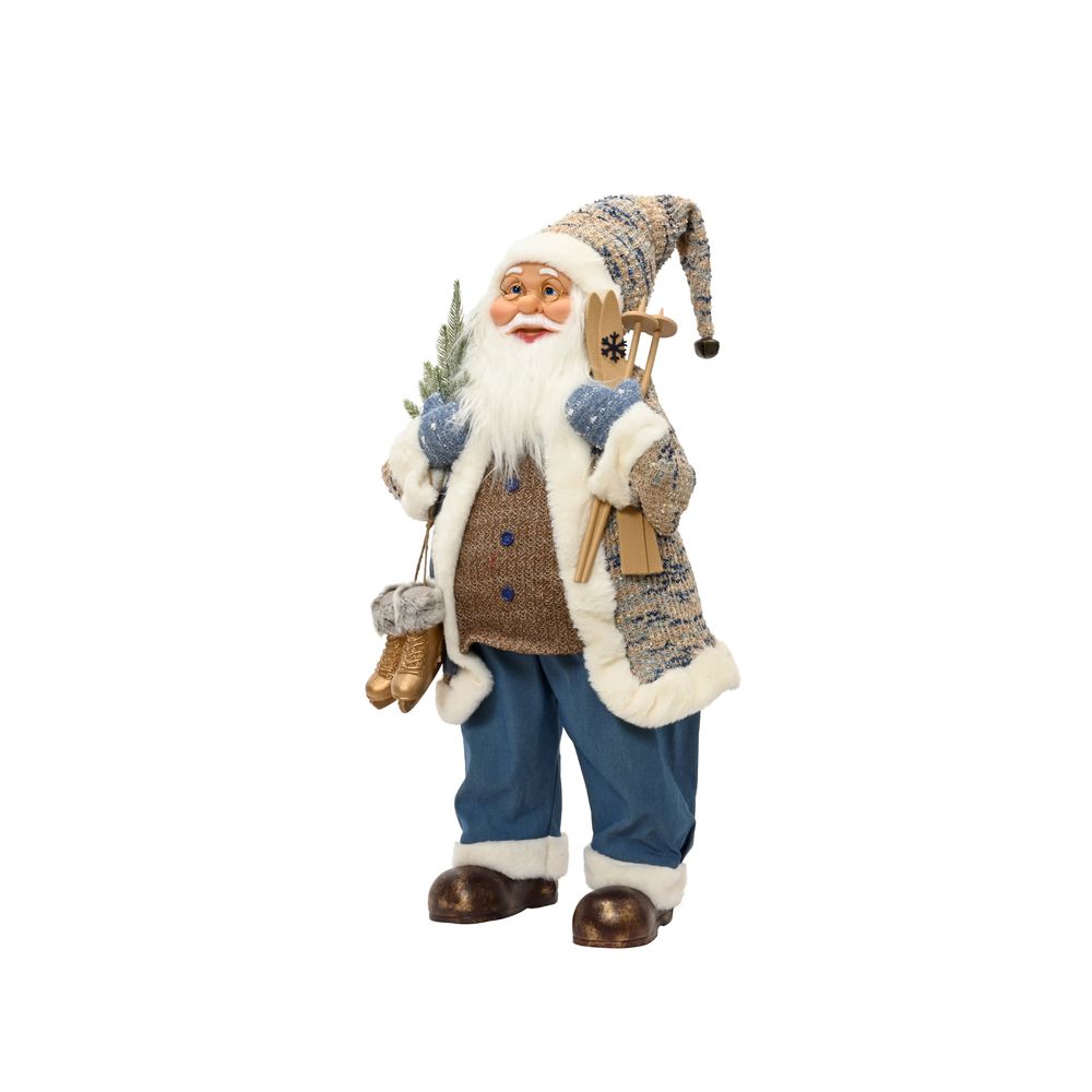 Père Noël au ski, coloris blanc/bleu - H.45cm