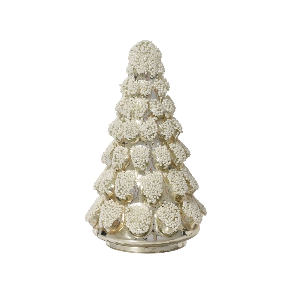 Sapin de Noël en verre, coloris argent/blanc - H.19cm