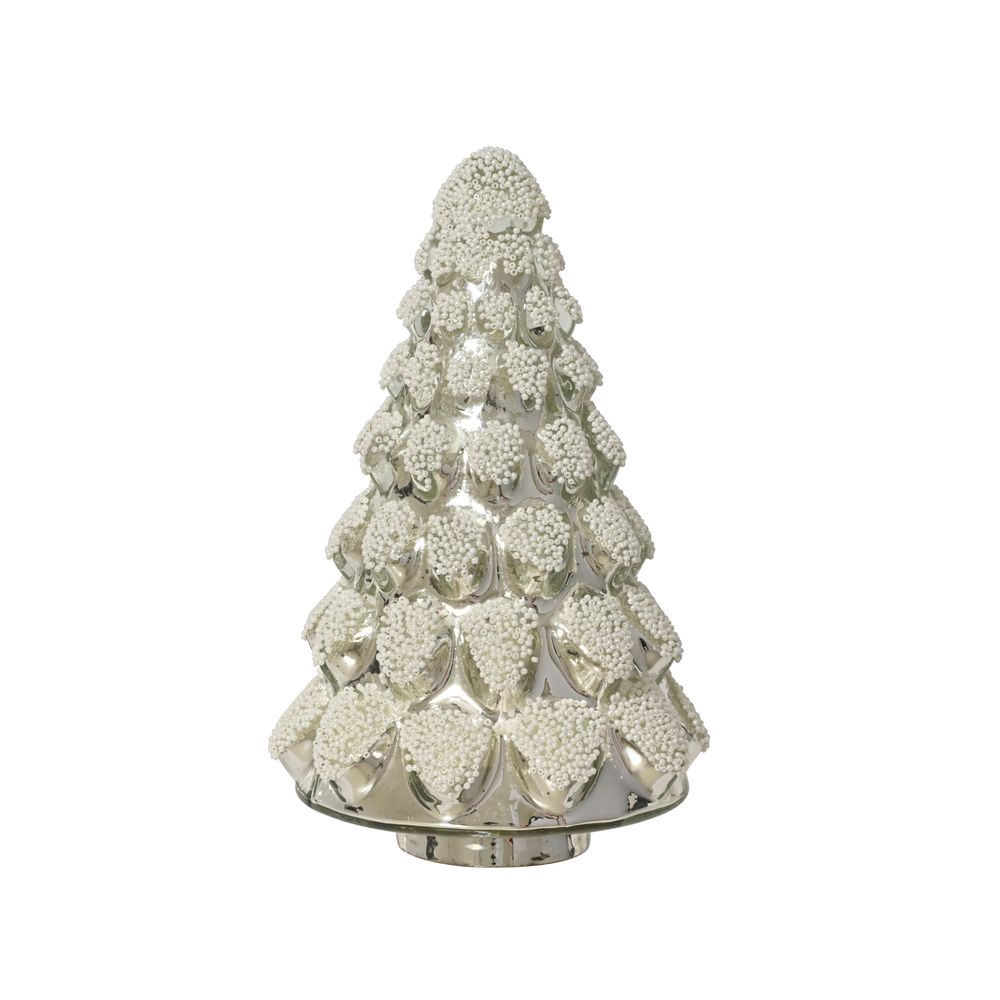 Sapin de Noël en verre, coloris argent/blanc - H.23cm