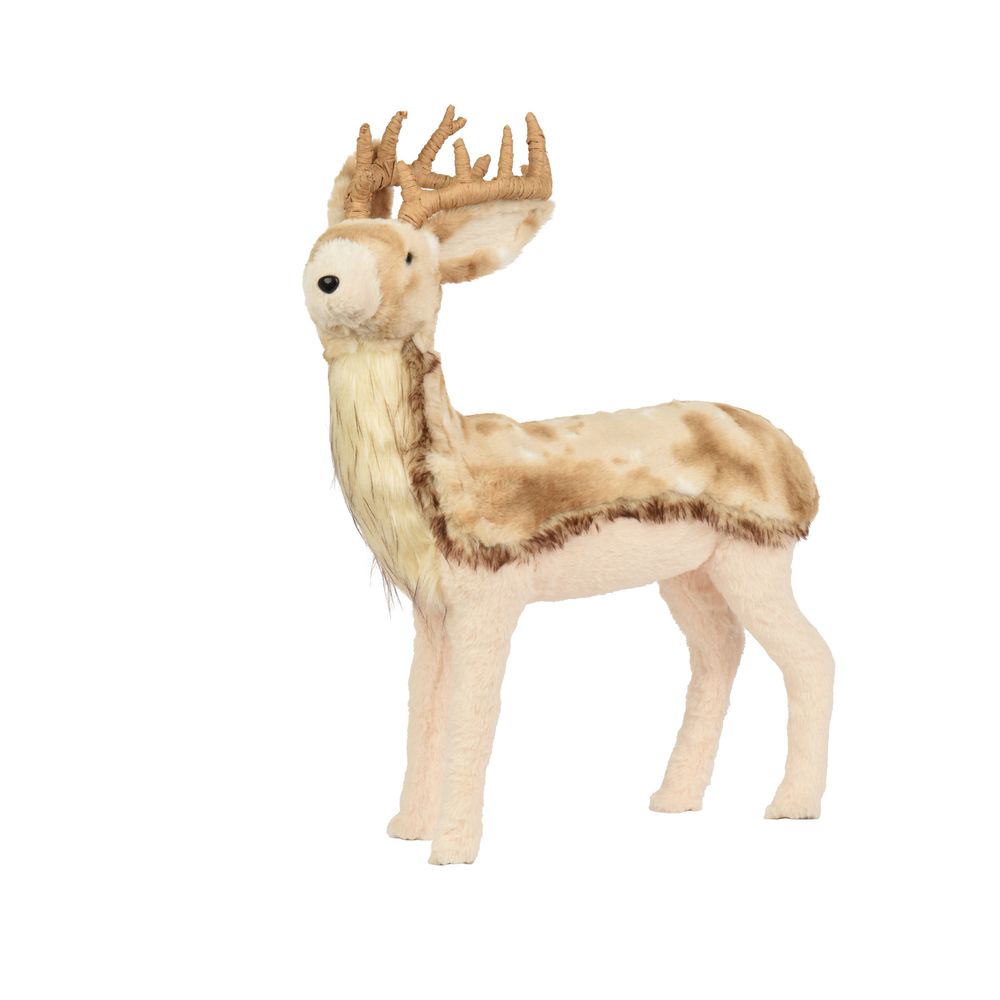 Cerf de Noël en fourrure artificielle, coloris beige - H.39cm