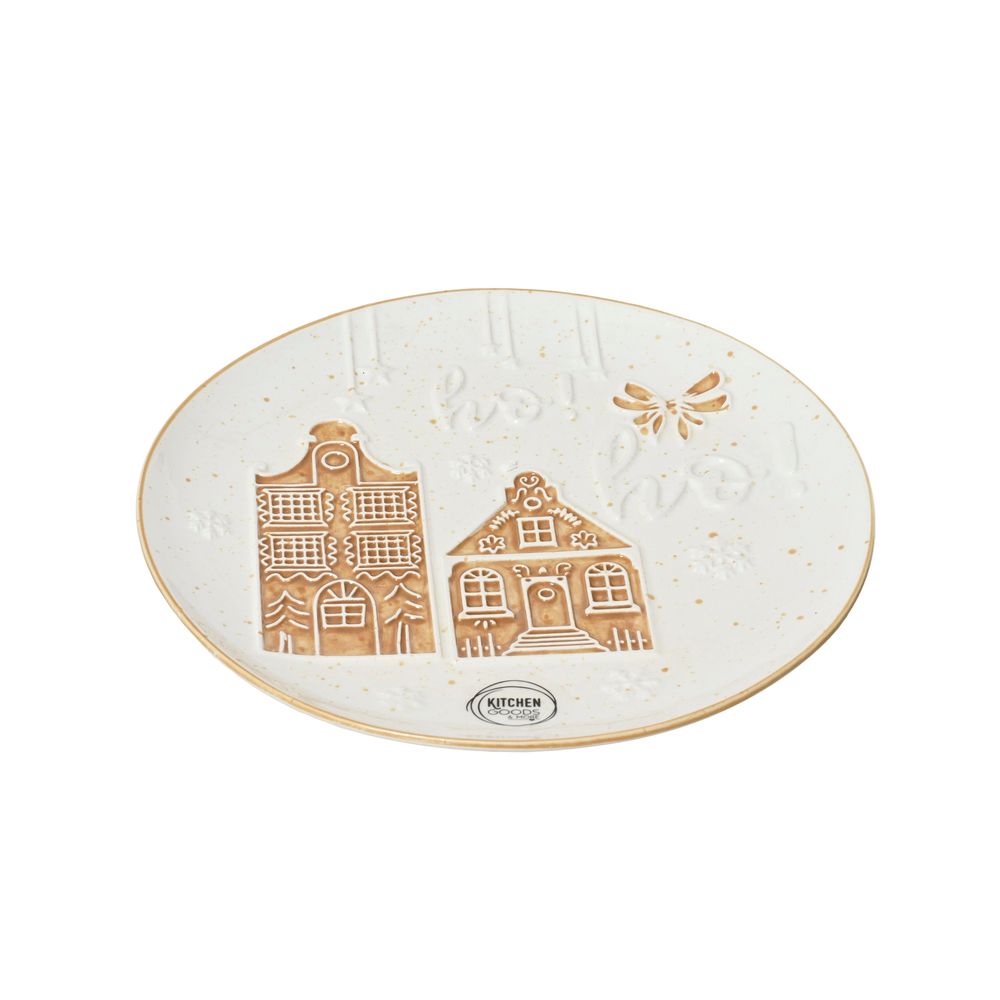 Assiette plate de Noël en grès, coloris blanc/caramel - D.20,5cm