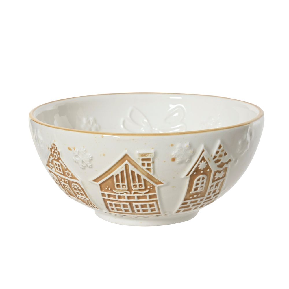Bol de Noël en grès, coloris blanc/caramel - D.14cm