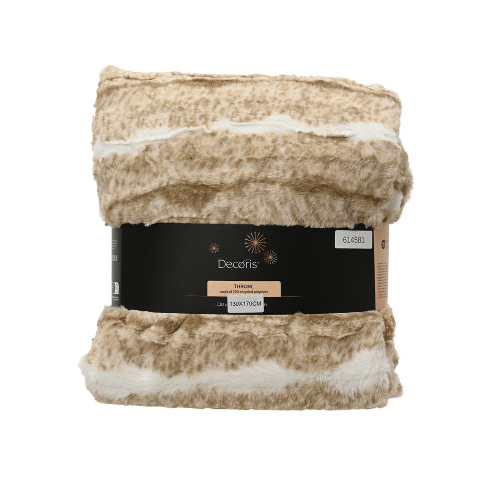 Plaid effet fourrure lapin, coloris beige/blanc - L.170xl.130cm