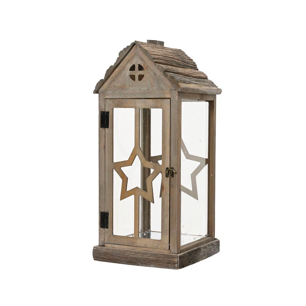 Lanterne de Noël 'Étoile', en bois - H.62,5cm