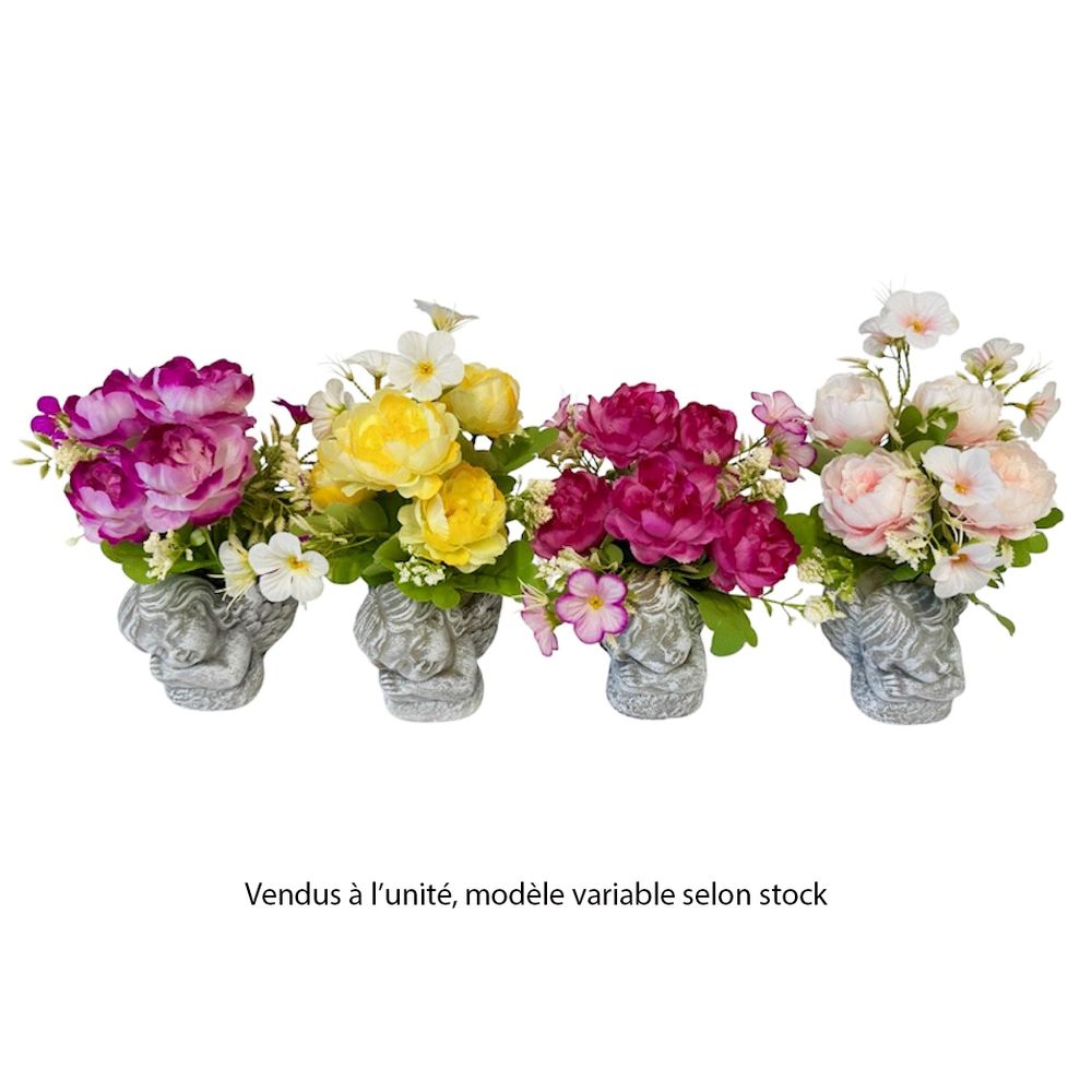 Composition florale artificielle, coloris variables : pot ange D.15cm