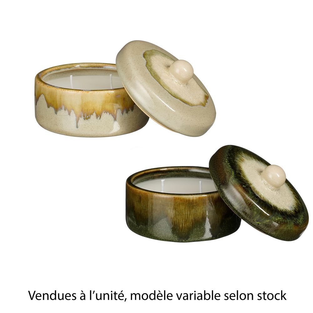 Bougie en pot, coloris variable marron ou vert - H.9,5xD.12cm