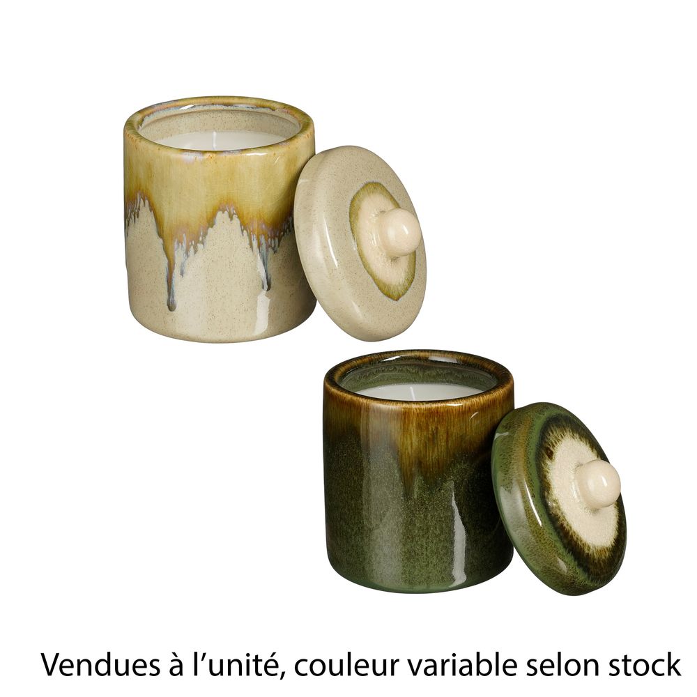 Bougie en pot, coloris variable marron ou vert - H.15,5xD.10cm