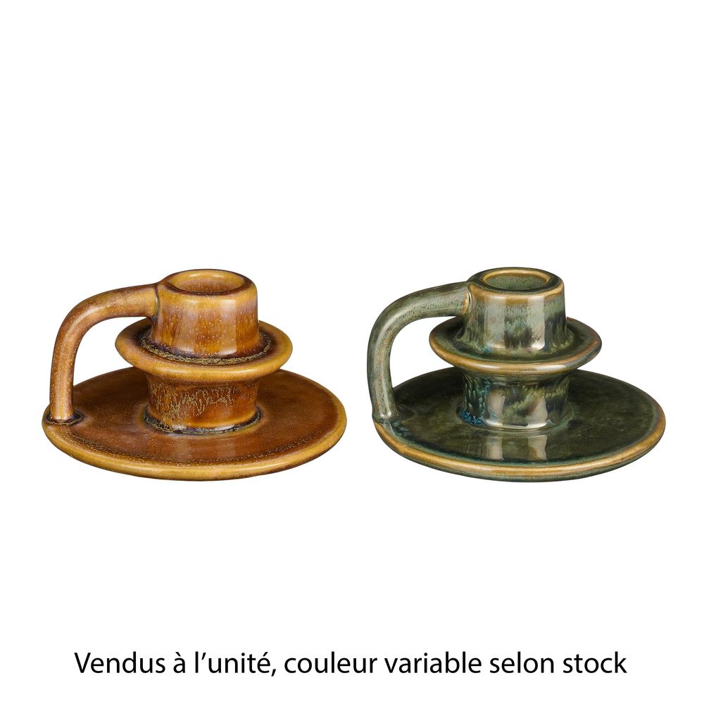 Bougeoir, coloris variables marron ou vert - H.6xD.10,5cm