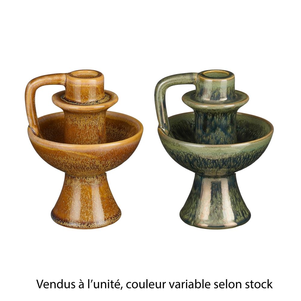 Bougeoir, coloris variables marron ou vert - H.14,5xD.11cm