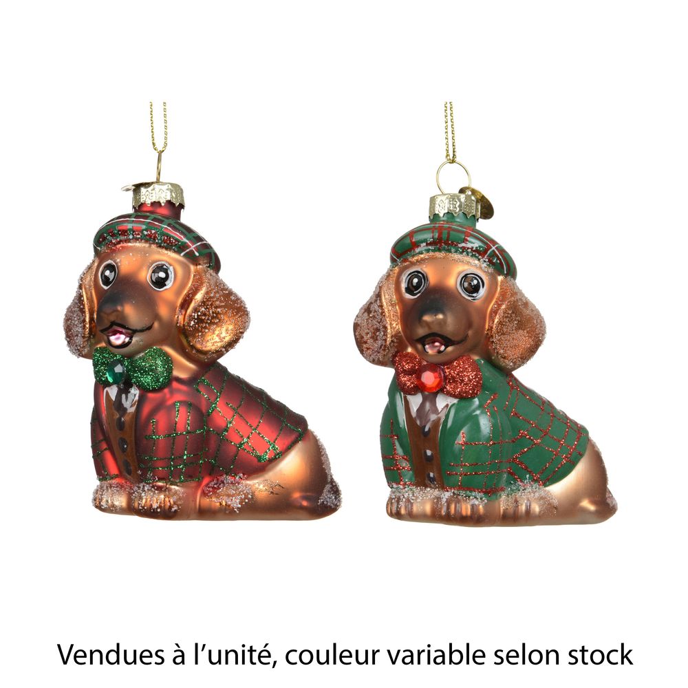 Chien de Noël en verre 'Teckel', coloris variable - H.8cm
