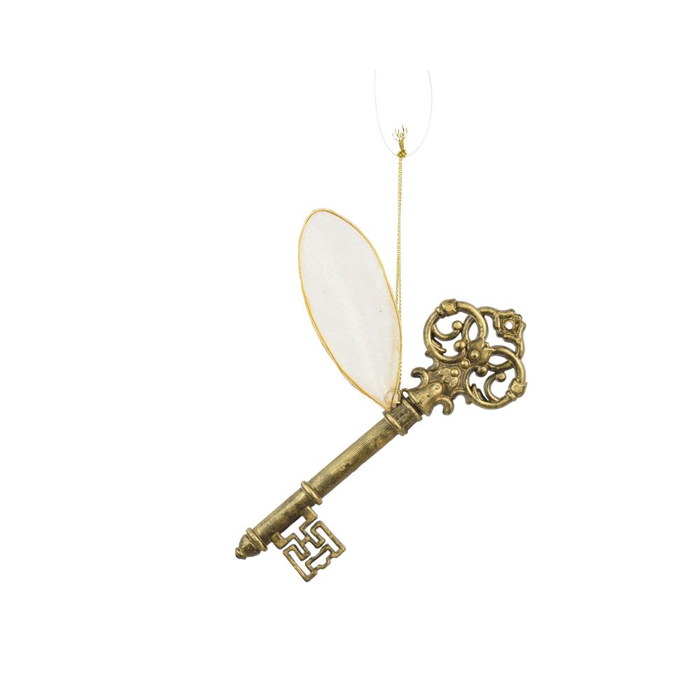 Suspension de Noël 'Clé avec ailes', coloris or - L.14,5cm