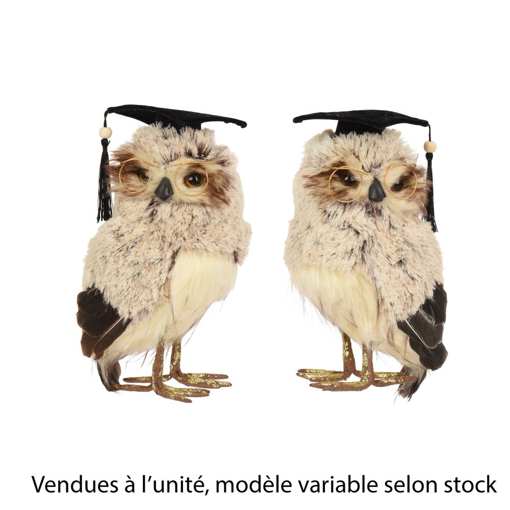 Chouette en fourrure artificielle, modèle variable - H.27cm