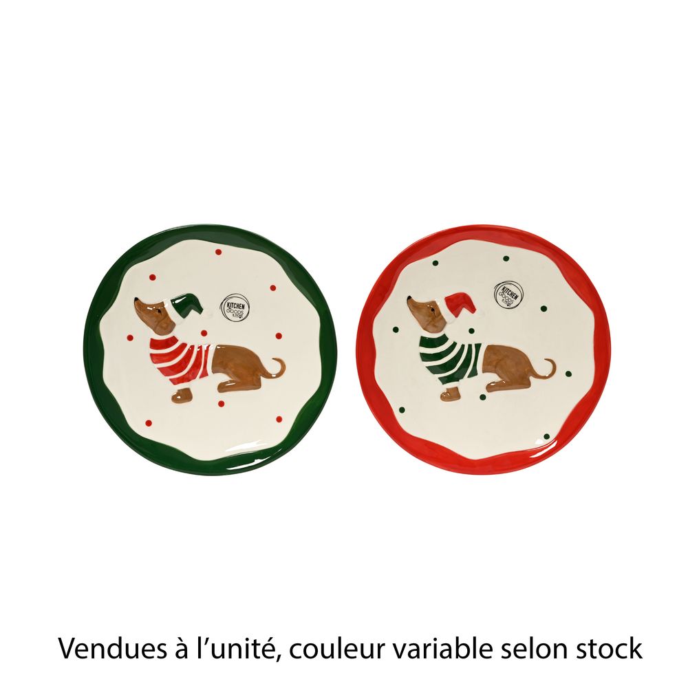 Assiette de Noël motif teckel, coloris variable - D.20cm