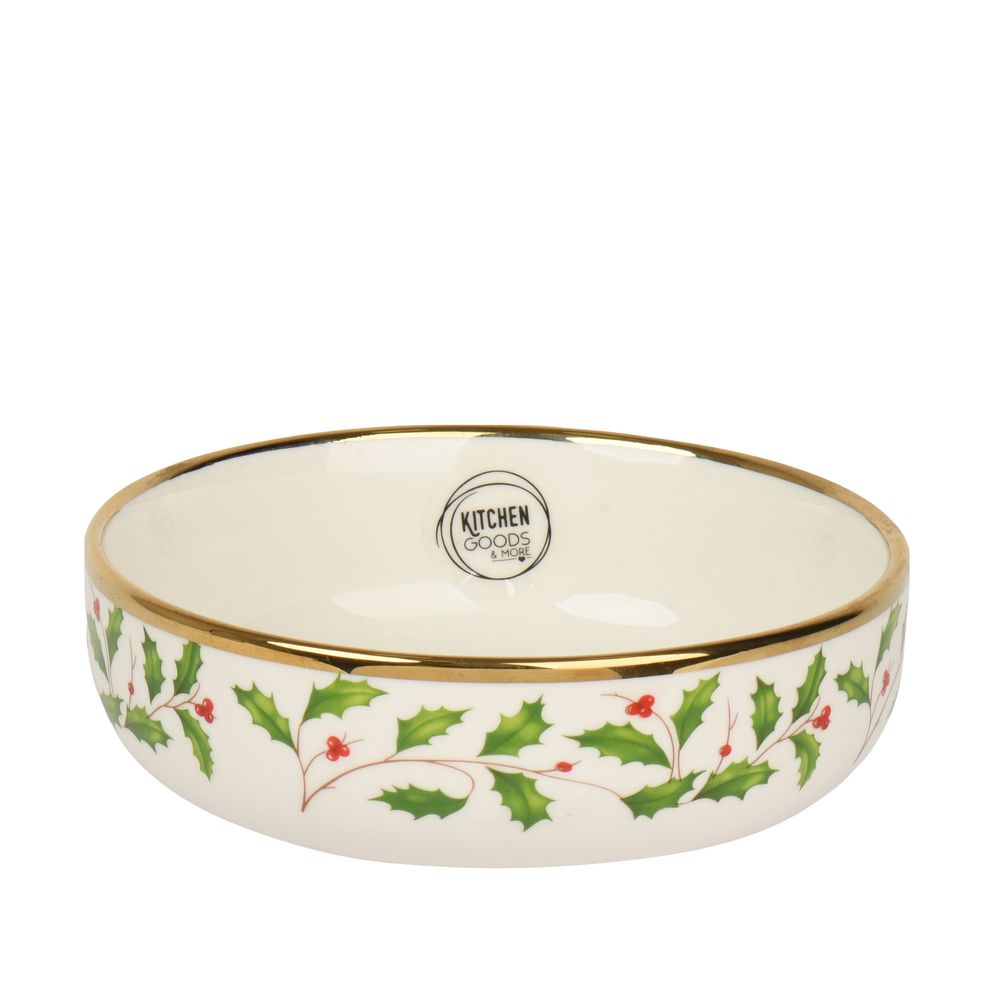 Bol en porcelaine motif houx, coloris blanc - D.16cm