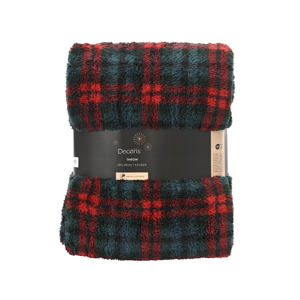 Plaid de Noël en polyester, coloris rouge/bleu - L.170xl.130cm