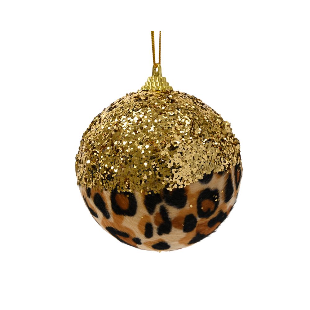 Boule de Noël, motif léopard, coloris or - D.8cm