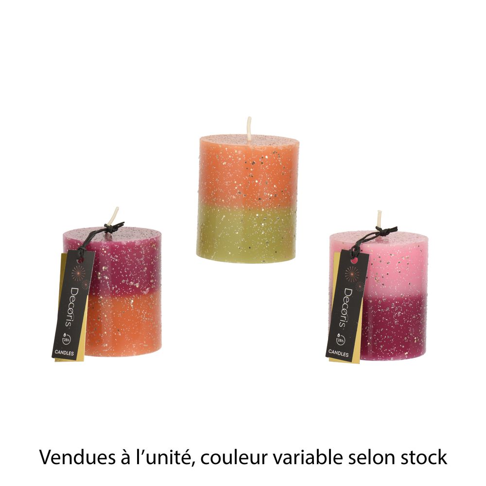 Bougie pilier bicolore à paillettes - D.6xH.7,5cm