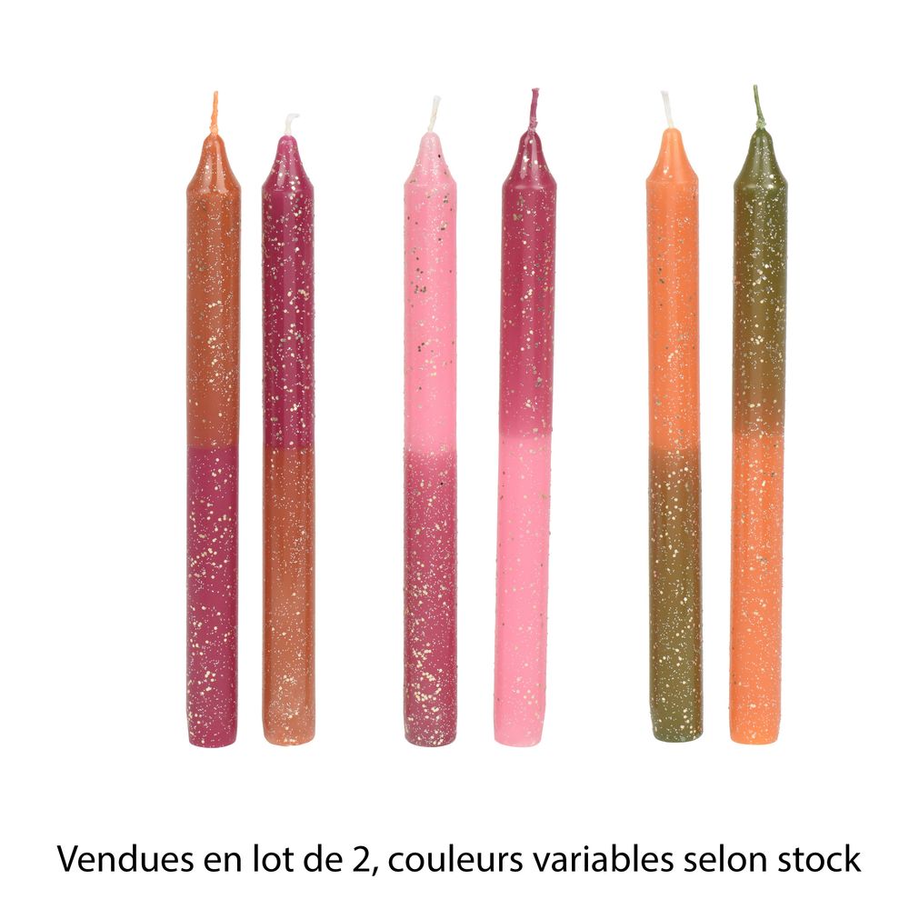 Bougie cierge bicolore à paillettes, lot de 2 pièces - D.2xH.23cm