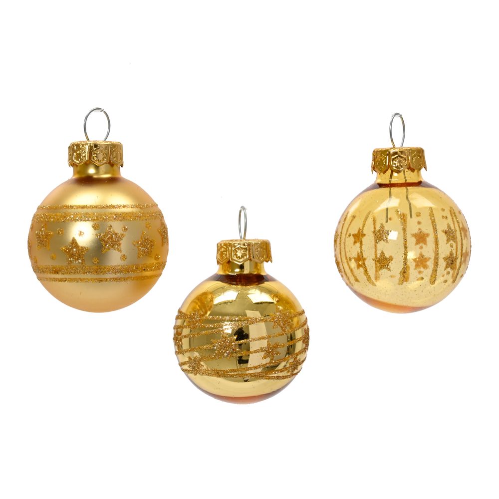 Lot de 9 boules de Noël en verre, coloris or - D.3cm