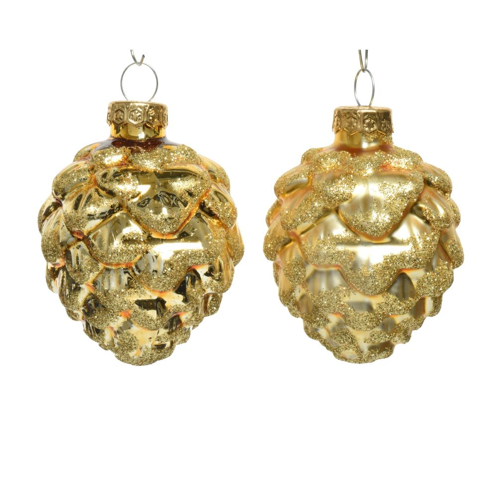Lot de 6 suspensions de Noël en verre, coloris or - D.4,5cm