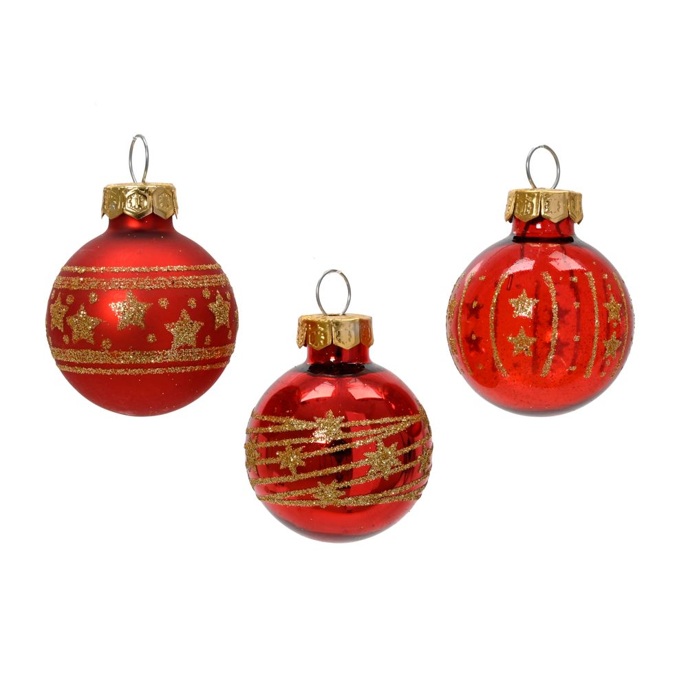 Assortiment de 9 boules de Noël en verre, coloris rouge - D.3cm
