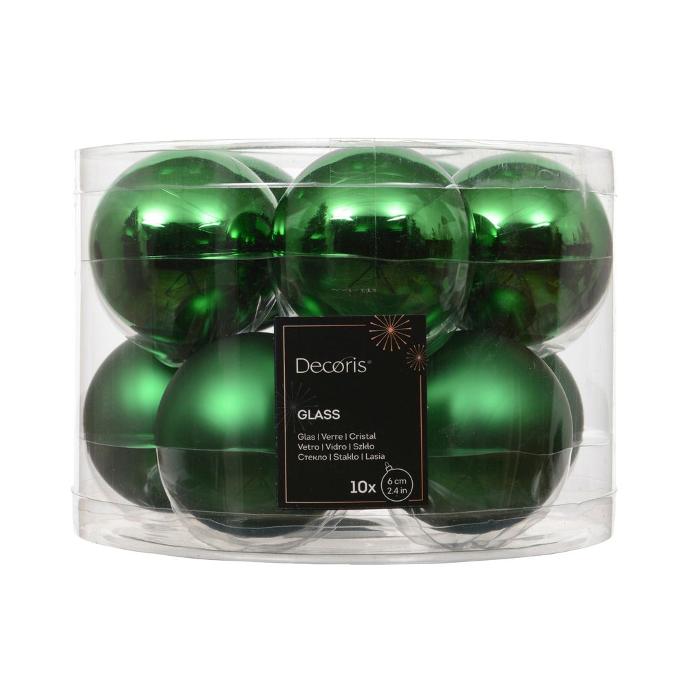 Lot de 10 boules de Noël en verre, coloris vert - D.6cm