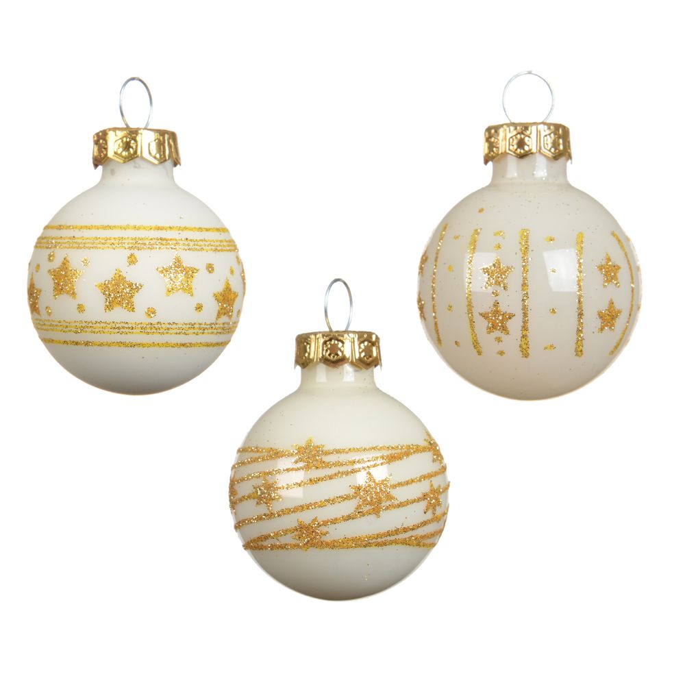 Assortiment de 9 boules de Noël en verre, coloris blanc et or - D.3cm