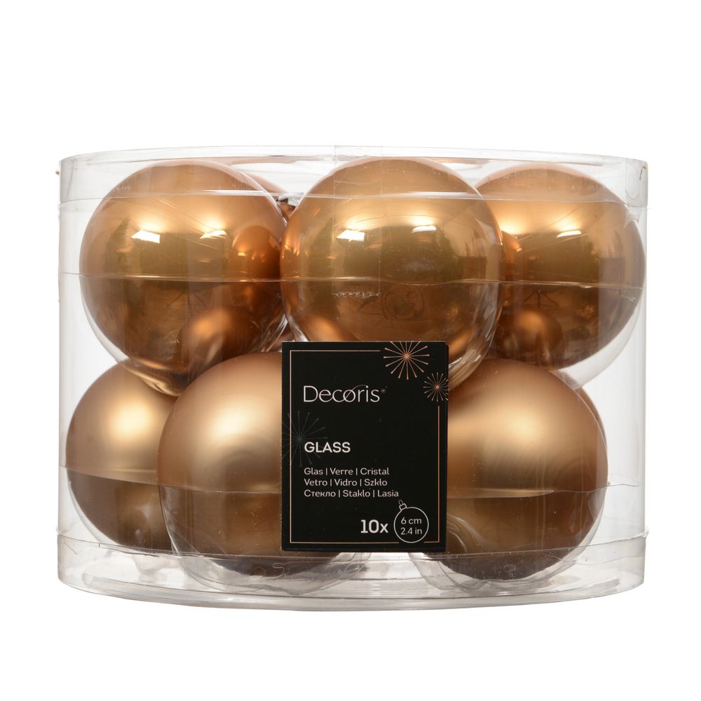 Assortiment de 10 boules de Noël en verre, coloris caramel - D.6cm