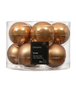 Assortiment de 10 boules de Noël en verre, coloris caramel - D.6cm