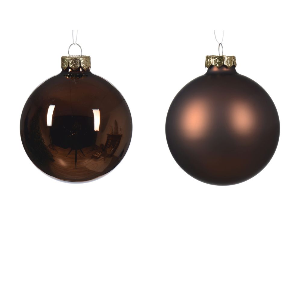 Assortiment de 10 boules de Noël en verre, coloris espresso - D.8cm