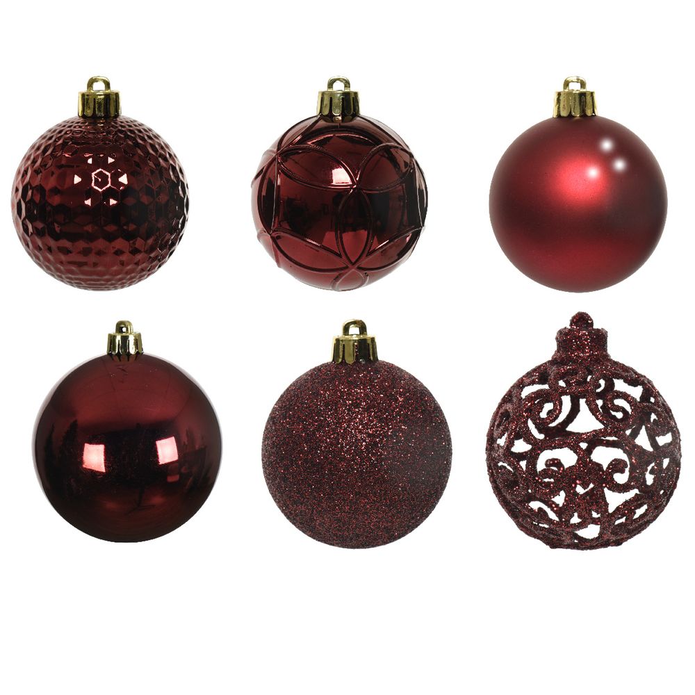 Lot de 37 boules de Noël, coloris bordeaux - D.6cm