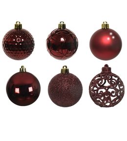 Lot de 37 boules de Noël, coloris bordeaux - D.6cm