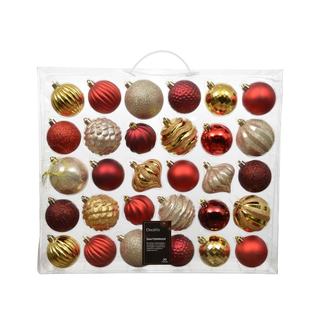 Boite de 30 boules de Noël, coloris rouge/or - D.6-7cm