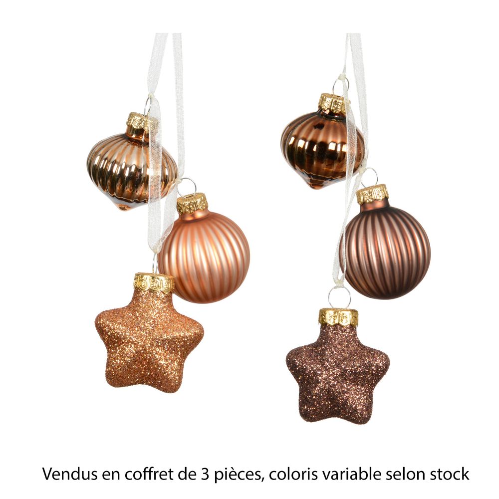 Lot de 3 suspensions de Noël en verre, coloris variable