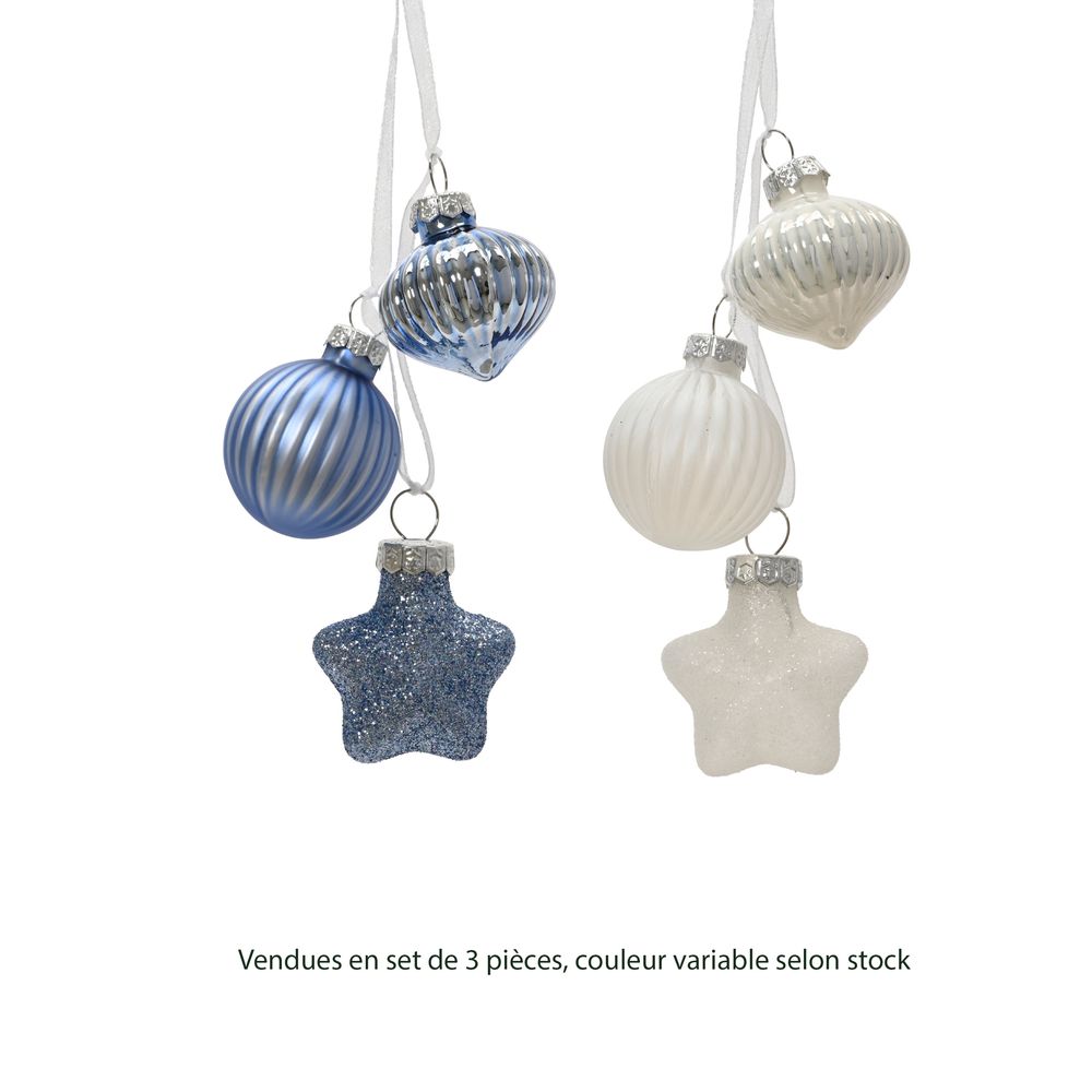Lot de 3 suspensions de Noël en verre, coloris variables