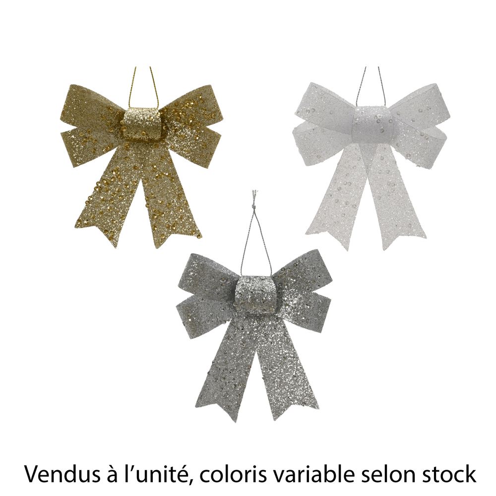 Nœud de Noël pailleté, coloris variable - L.11,5cm