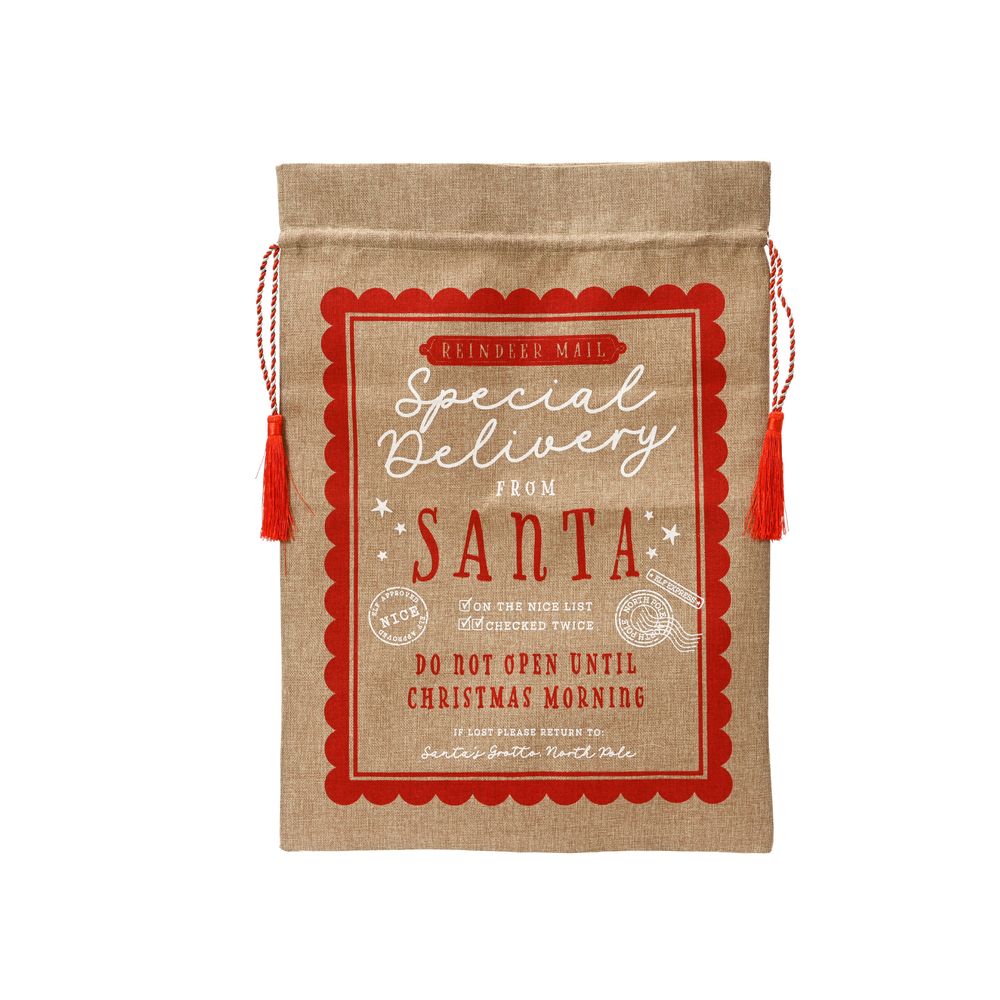 Sac cadeau de Noël 'Santa', coloris naturel/rouge - H.70cm